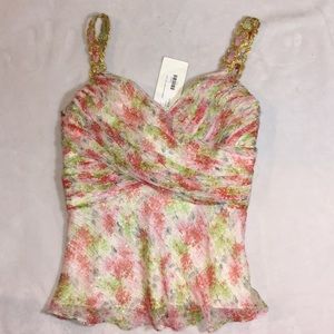 Shoshanna nwt silk floral metallic top flowy sz 2